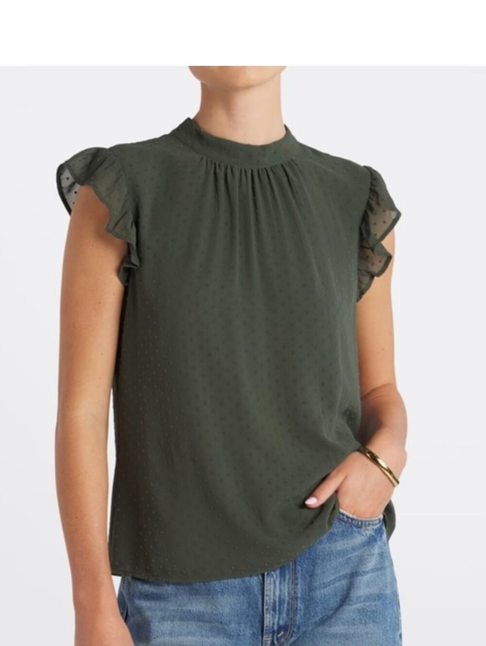 Les Serein Kailea Mock Neck Blouse Dark Green - M